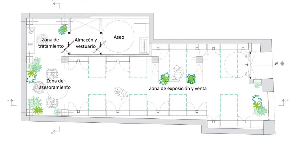 Plano del proyecto Biziago! realizado por la interiorista Arantza Aginaco, del estudio de interiorismo de Bilbao, ONA Interiorismo